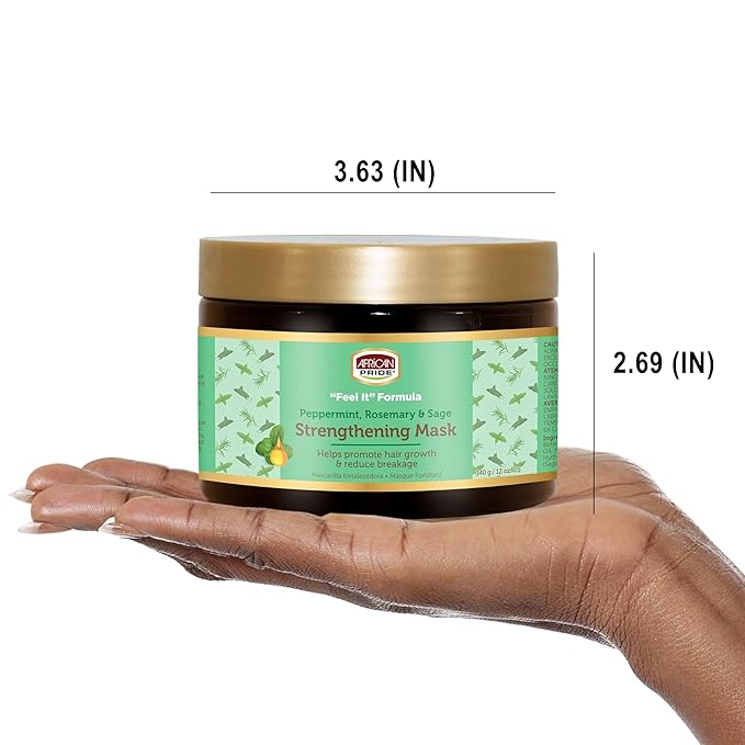 African Pride Feel It Formula Hair Strengthening Mask Treatment with Peppermint, Rosemary & Sage, For All Hair Types - Aids Hair Growth, Nourishes Split Ends & Dry Scalp, 12oz (Pack of 1)