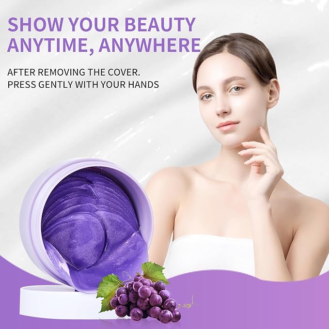 Under Eye Patches,Natural Hydrating Eye Patches with Grape Extracts to Relieve Puffy Eyes & Dark Circles (60 Pcs), Rich in Collagen for Anti-wrinkle, Fine Line Reduction & Moisturization