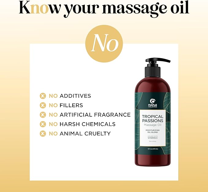 Tropical Massage Oil for Couples Relaxation - Full Body Massage Oil for Date Night with Smooth Gliding Coconut and Sweet Almond Oil with Mango Scent - Non GMO Gluten Free & Vegan (16 Fl Oz)