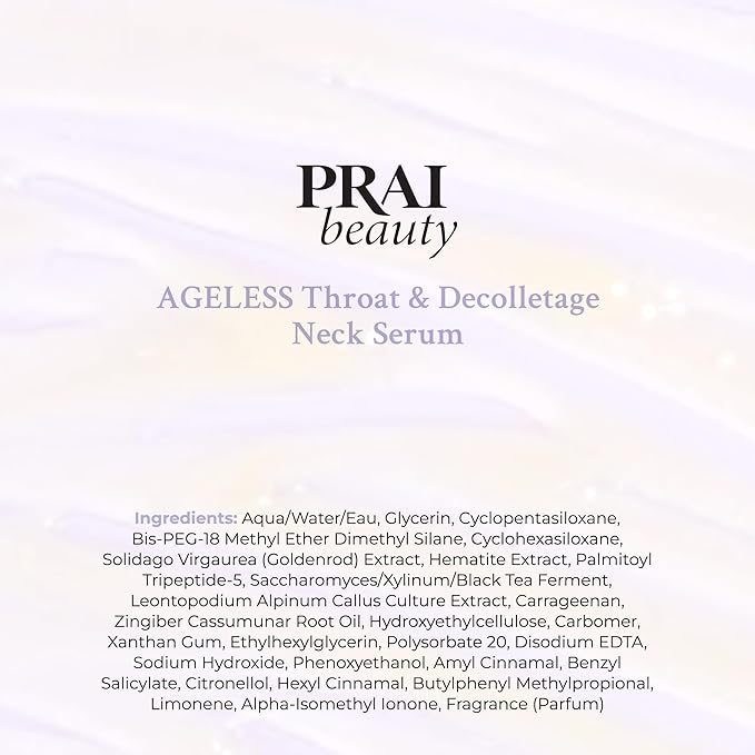 PRAI Beauty Ageless Throat & Decolletage Serum for Instantly Ageless Neck | Neck Firming and Tightening Serum | Anti-Aging Serum that Shields Skin from Damage and Improves Skin Tone + Colour | 4 Oz
