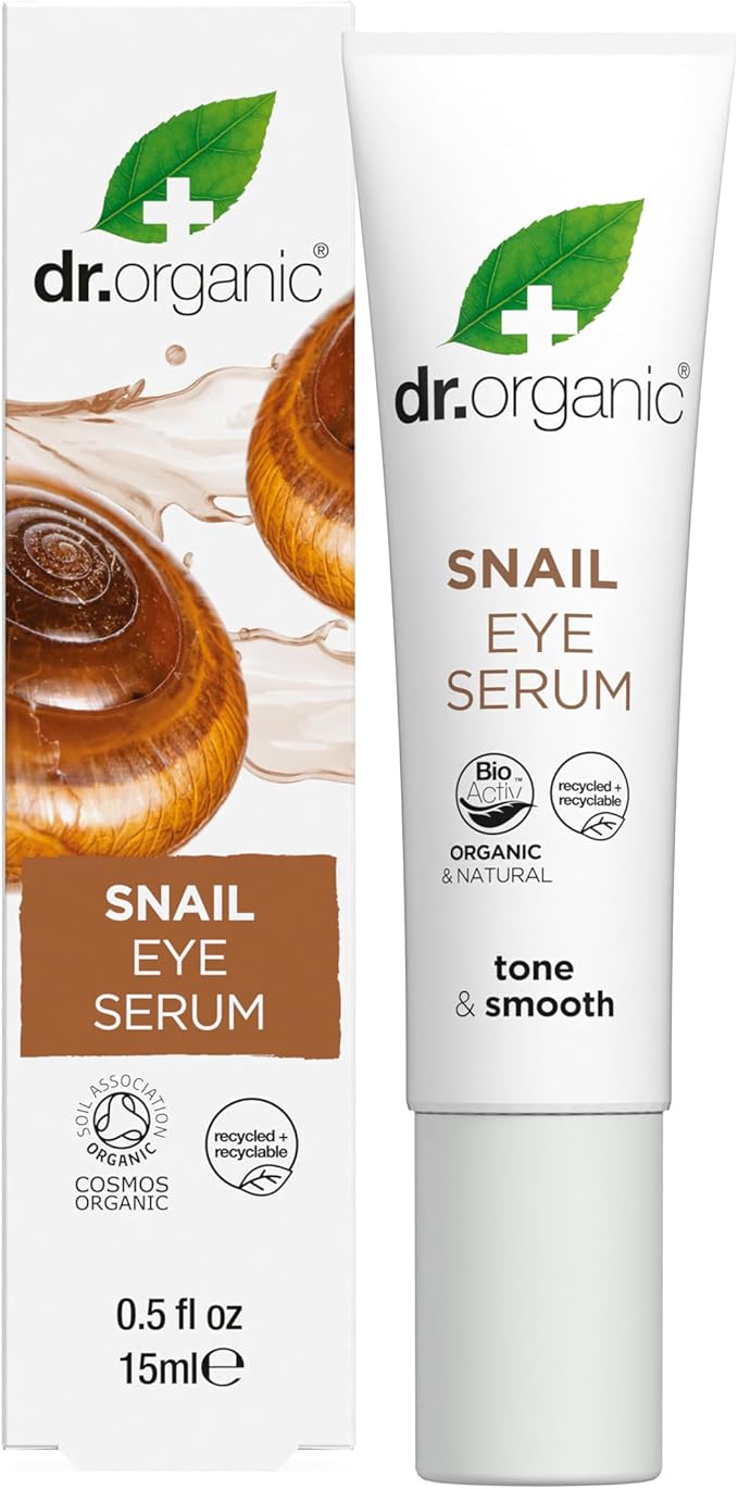 Dr. Organic Snail Gel Eye Serum | Tightens and Hydrates Delicate Eye Area, Reduces Puffiness, Natural, Certified Organic, Paraben & SLS-Free, 15 mL / 0.5 fl oz