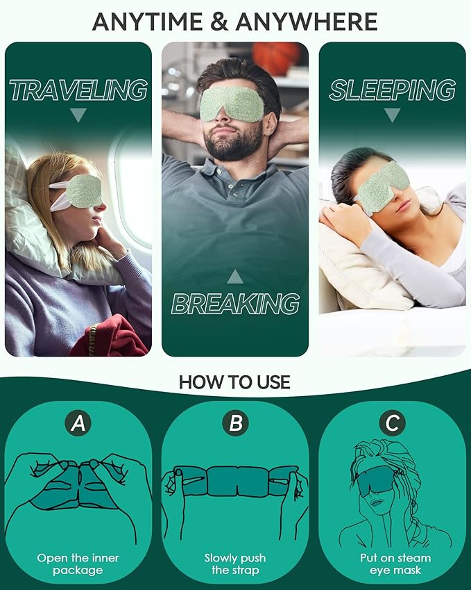 30PCS Steam Eye Masks for Dry Eyes & Fatigue Relief, Self-Heating Eye Mask for Puffiness & Dark Circles, Moist Heat Compress, Travel-Friendly, No Microwave Needed, FSA & HSA Eligible, Unscented