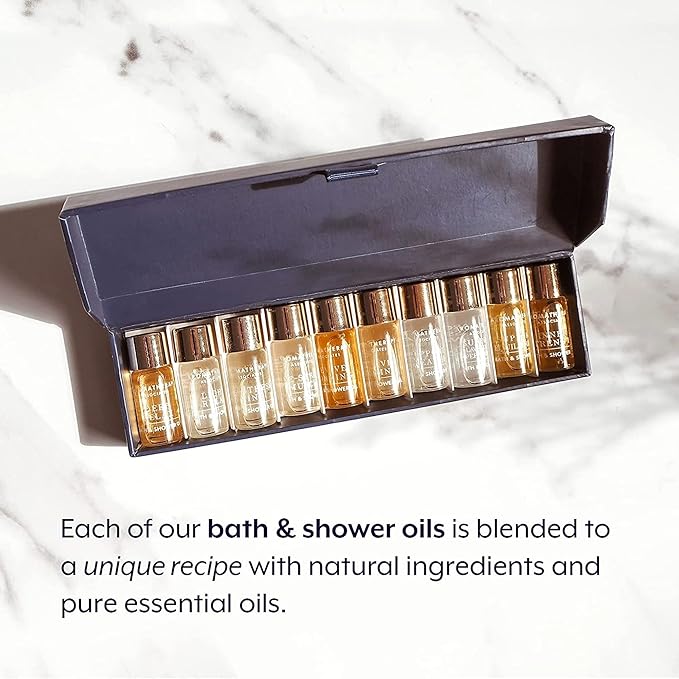 Aromatherapy Associates Essential Oil Blends for Dry Skin Oil & Body Oil for Men & Women, Luxury Shower Oil for Daily Aromatherapy Bath & Body Care, 10 Pack (0.10fl oz Each), Decorative Gift Box