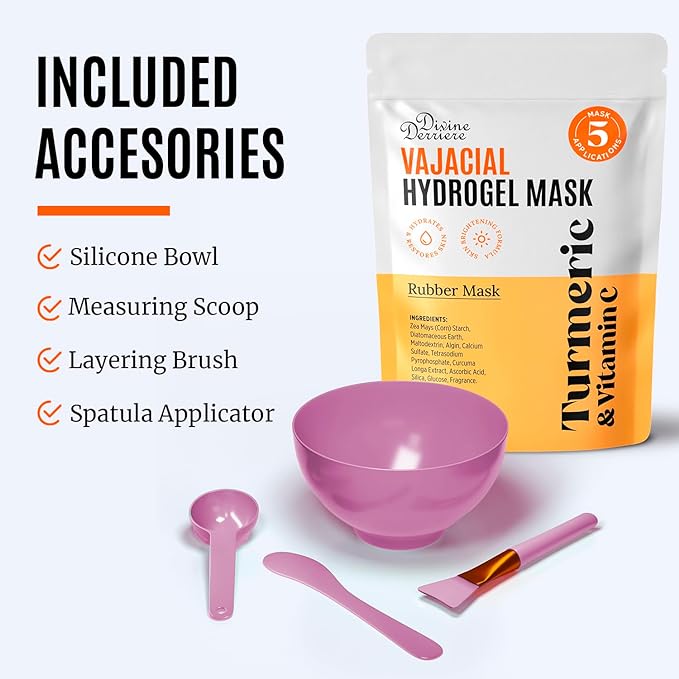 Divine Derriere Vajacial Hydrogel Mask - Premium Modeling Mask with Turmeric & Vitamin C - Deeply Purifying & Super Hydrating Facial and Vajacial Masks, Hydro jelly Peel-Off Powder Complete Kit