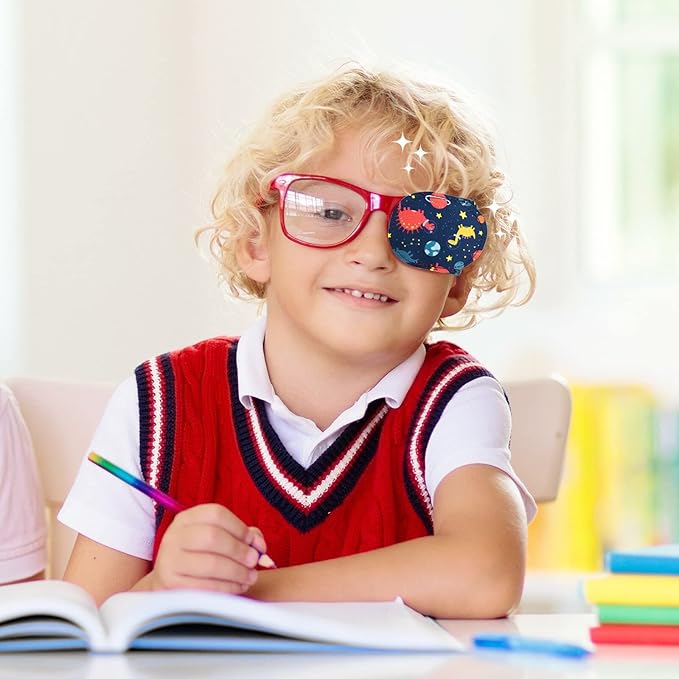 Newcotte 12 Pcs Eye Patch for Kids Toddler Reusable Adjustable Girls Boys Eyepatch for Glasses Left or Right Eye Patch, Assorted Patterns(Fresh)