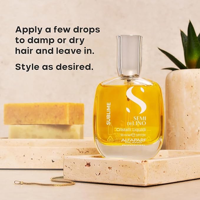Alfaparf Milano Semi di Lino Sublime Cristalli Liquidi Hair Oil Serum with Thermal Protection - Anti Frizz Hair Serum & Smoothing Heat Protectant Spray with Vitamin E for Frizzy Hair (1.01 oz / 30 ml)