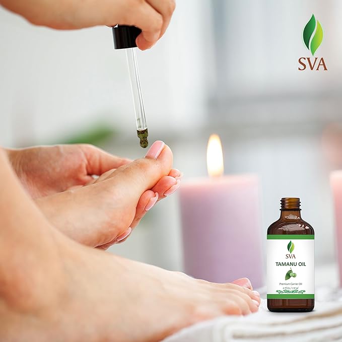 SVA Tamanu Oil - 4 Fl Oz – 100% Natural Cold Pressed Tamanu Oil - for Face, Skin Care, Hair Care, Scalp Massage & Body Massage – Carrier Oil with Dropper