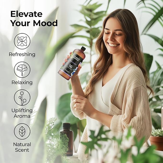 Healing Solutions Lavender Essential Oil Bulk, 16oz - 100% Pure Bulk Lavender Oil for Diffuser, Skin, Spray, Laundry - for Lavender Oil Spray - Lavender Oil for Cleaning - Aromatherapy Diffuser Oil