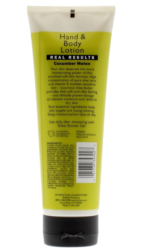 ShiKai Hand & Body Lotion (Cucumber Melon, 8oz) | Daily Moisturizing Skincare for Dry and Cracked Hands | With Aloe Vera & Vitamin E