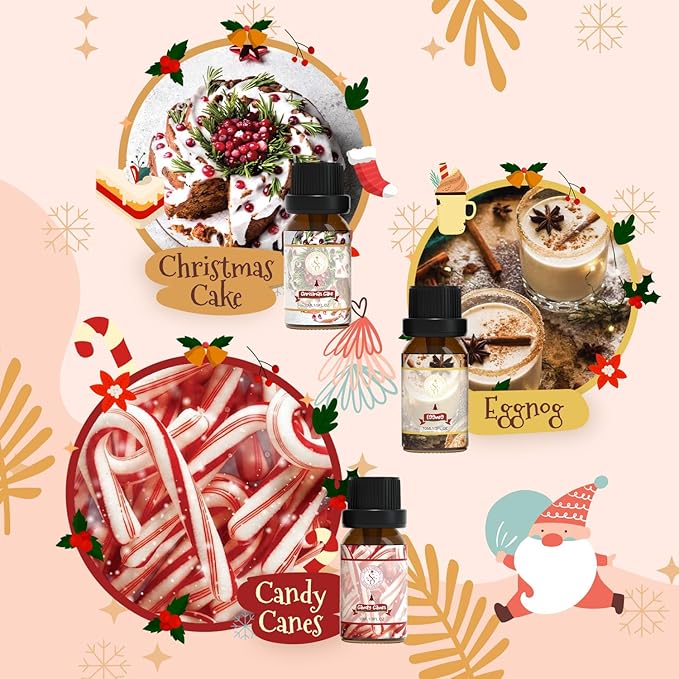 Christmas Essential Oils Set - Fragrance Oil Gift Set for Oil Diffusers, Scented Oils for Candle Making - 6x10ml: Christmas Cake, Eggnog, Candy Canes, Gingerbread, Mistletoe