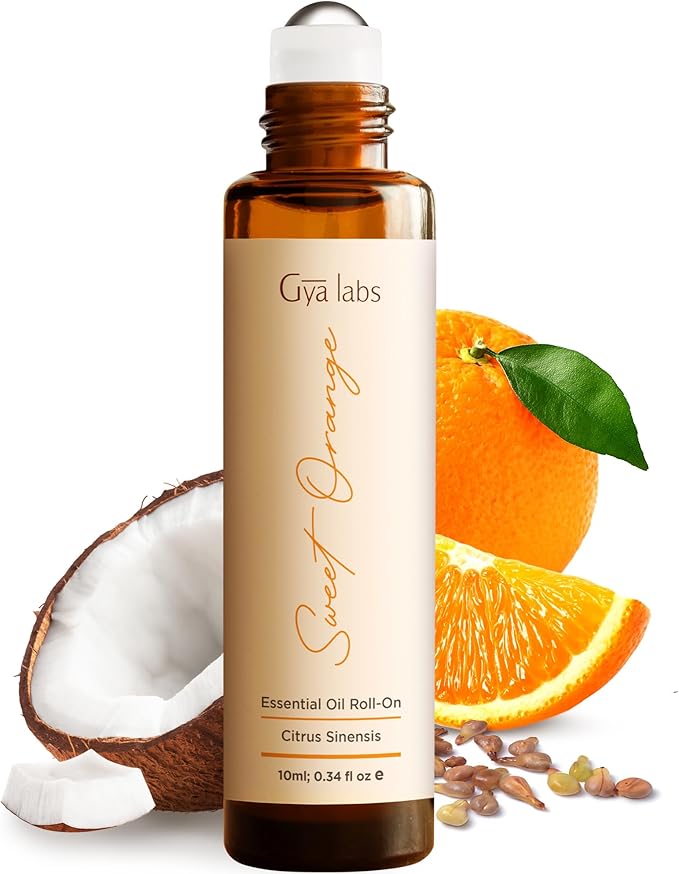 Gya Labs Sweet Orange Essential Oil Roll on - 100% Pure Natural Roller Perfume for Women & Men - Sweet Orange Oil for Skin, Relaxing Aromatherapy, Alcohol Free, Travel Size (0.34 Fl Oz)