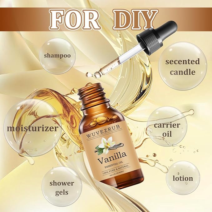 Vanilla Essential Oils 60ML, Pure Vanilla Essential Oil for Aromatherapy Diffuser - 2 Fl Oz