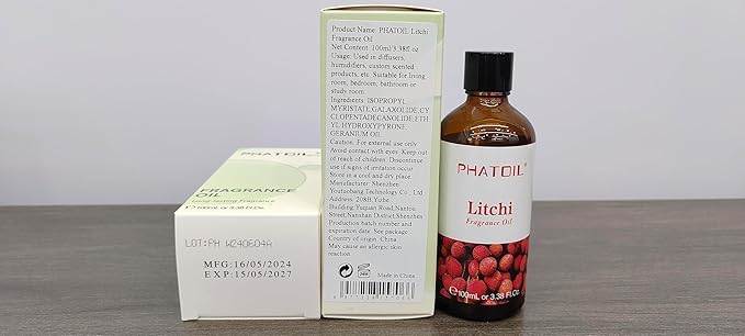 3.38FL.OZ Litchi Fragrance Oils for Aromatherapy, Essential Oils for Diffusers for Home, Perfect for Diffuser, Yoga, Skin Care, DIY Candle and Soap Making - 100ml