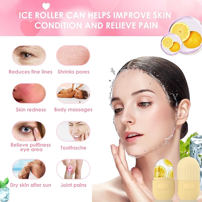 GeeRic Ice Face Roller, Silicone Ice Facial Rollers, Cube Face Contour for Eyes Neck, Beauty Facial Massage Roller Remove Dark Circle Pore Shrink Face Roller Skin Care Tools (Yellow)