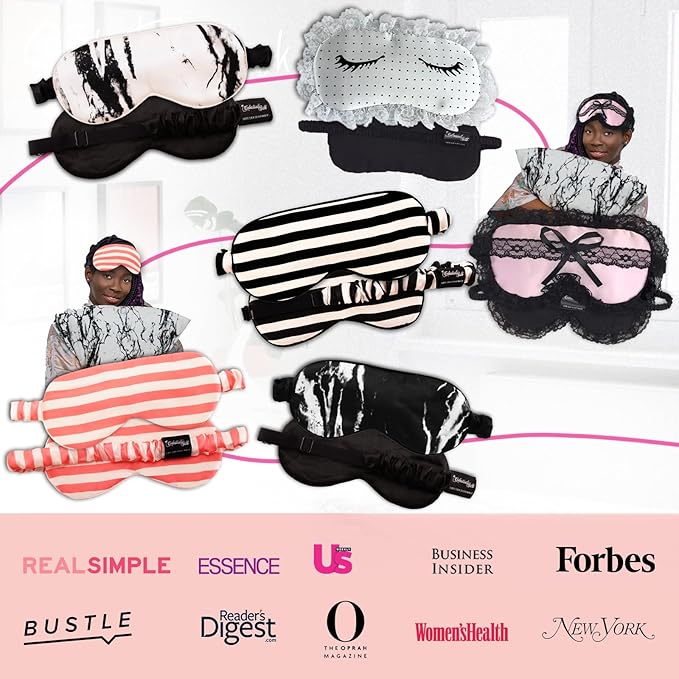 CELESTIAL SILK Mulberry Silk Sleep Eye Mask with Adjustable Elastic Strap (Normal - Adjustable, Pink/White Stripe)