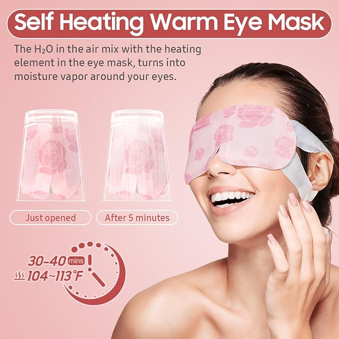 30Packs Steam Eye Mask, Heated Eye Mask Warm Compress for Eyes, Self Heating Warm Eye Masks Disposable Steam Mask for Home Sleep, Spa, Travel Essentials & Relaxation Gifts (Rose)