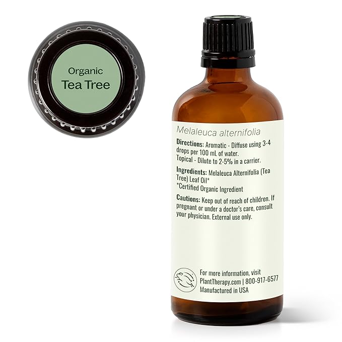 Plant Therapy Organic Tea Tree Oil (Melaleuca) 100% Pure, USDA Certified Organic, Undiluted, Natural Aromatherapy, Therapeutic Grade 100 mL (3.3 oz)
