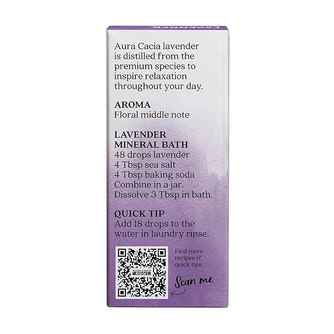 Aura Cacia 100% Pure Lavender Essential Oil, 0.5 fl. oz, Calm Relaxing Aroma, Therapeutic Grade, Ethically Sourced Lavender