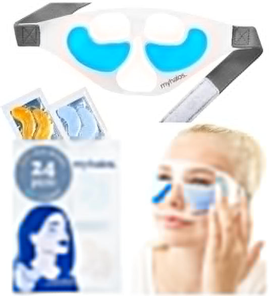 MyHalos Patented Eye Ice Pack for Puffy Eyes Set - Under Eye Masks for Dark Circles and Puffiness- 24 Eye Patches for Wrinkles - Under Eye Ice Pack With Under Eye Patches - Cold Eye Mask for Puffiness