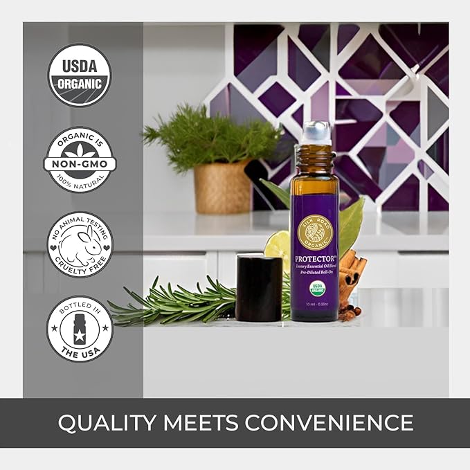 Organic Protector Essential Oil Immunity Blend Roll On, Based on Thieves Oil Legend, 100% Pure USDA Certified Health Shield Aromatherapy - 10 ml Roller by Silk Road Organic