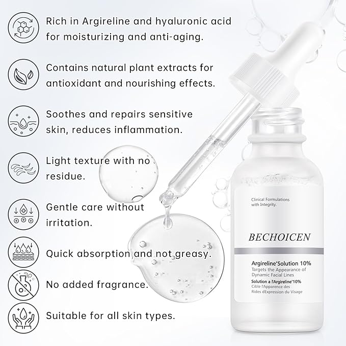 Anti Aging Argireline Solution 10%,Anti Wrinkle Hydrating Argireline Serum with Centella & Hyaluronic Acid for Skin Barrier Repair,30ml Peptides Serum for Face Reduce Fine Lines,2Pcs