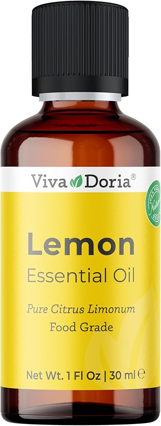 Viva Doria 100% Pure Lemon Essential Oil, Undiluted, Food Grade, USA Lemon Oil, 30 mL (1 Fl Oz)