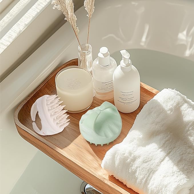 AIMIKE Scalp Massager Shampoo Brush, Soft Silicone Scalp Brush Hair Scrubber, Hair Washing Scalp Exfoliating Brush for Dandruff, Head Scrubber for Wet Dry Hair of Women Men Kids, Beige & Green