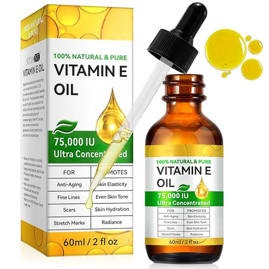 Vitamin E Oil 75,000 IU - Natural Moisturizing Oil for Skin, Face & Body - Organic Vitamin E Oil for Scars, Wrinkles & Stretch Marks - Deep Hydration 2 Fl Oz