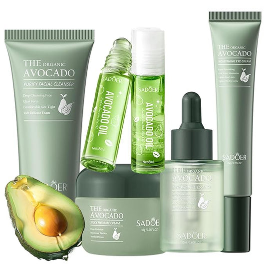 Avocado Skin Care Set, 5PCS Face Care Kit Women, Skincare Products Set with Facial Cleanser, Serum, Face Cream, Eye Cream, Lip Oil, Travel Skincare Set, Facial Kit
