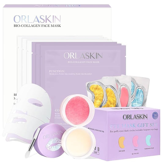 30pcs Under Eye Patches for Puffy Eyes and Dark Circles+6PCS Collagen Face Mask Overnight Bio-Collagen Real Deep Mask+Lip Mask & Lip Scrubber Exfoliator Lip Sleeping Mask Overnight