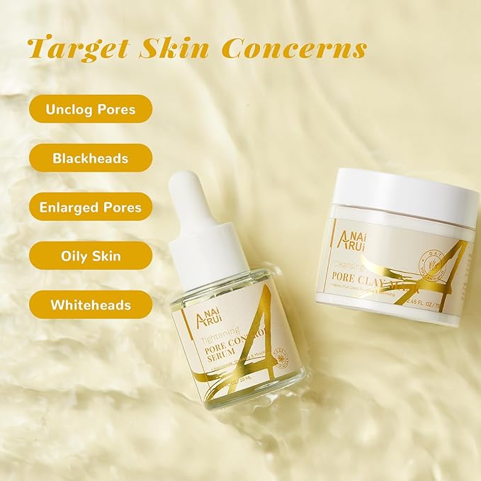 ANAI RUI 2 in-1 Pore SkinCare Set, Pore Clay Mask+Pore Minimizing Serum,Volcanic Pore Clay Mask for Nose&Face, Pore Reducer, Sebum Control Pore Exfoliating Solution, Skincare for Women
