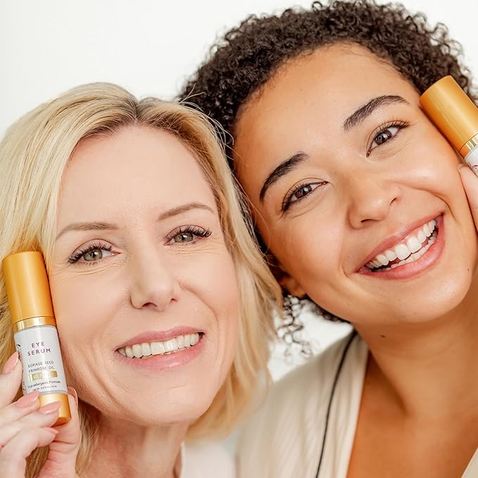 Renew Vegan Under Eye Serum for Dark Circles and Puffiness - Aging Skin Serum for Eye Bags, Fine Lines, Wrinkles, Crows Feet with Borage and Primrose - 0.5 Ounces