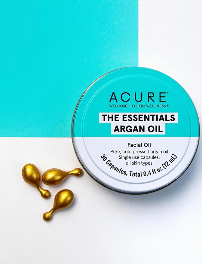 Acure The Essentials Argan Oil Capsules | Certified Organic Pure Cold Argan Oil, Single Use Capsules For All Skin Types, 30 Capsules
