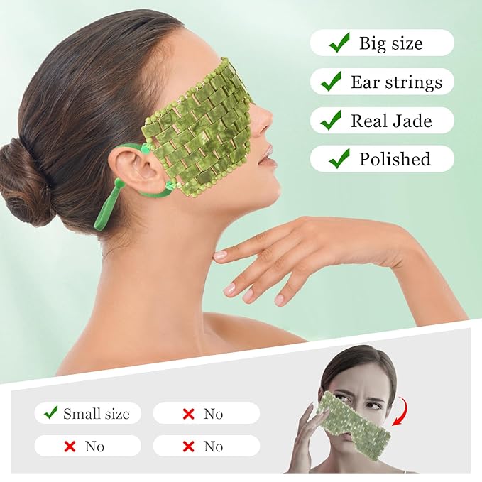 Jade Eye Mask & Rose Quartz Eye Mask - with Adjustable Strap for face 100% Natural Gemstone Jade Sleep Mask for Hot & Cold Anti Aging Therapy