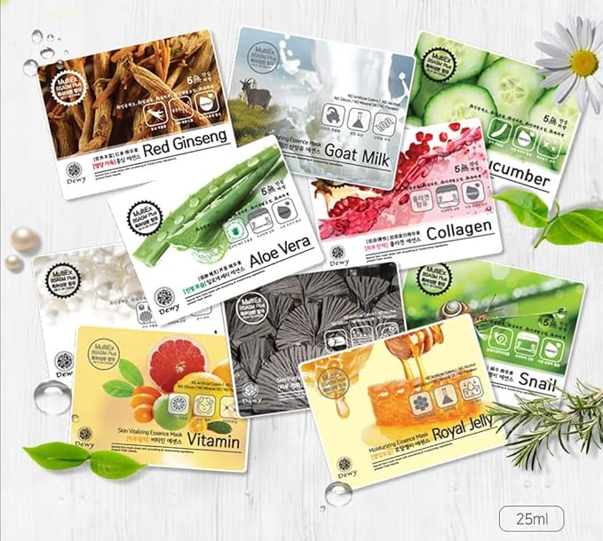 TNB Dewy Korean Essence Face Mask, Moisturizing Mask Sheet Pack, Korean Skin Care For All Skin Types (Aloe vera)