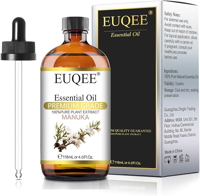 Manuka Essential Oil 118ml Large Capacity Pure Manuka Oil with Glass Dropper for Skin, Diffuser, Aromatherapy, Cleaning, Soap Candle Making - 4Fl.Oz