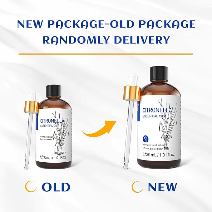 HIQILI 1 Fl Oz Citronella Essential Oil, 100% Pure Undiluted for Aromatherapy Diffuser for Home - 30ML