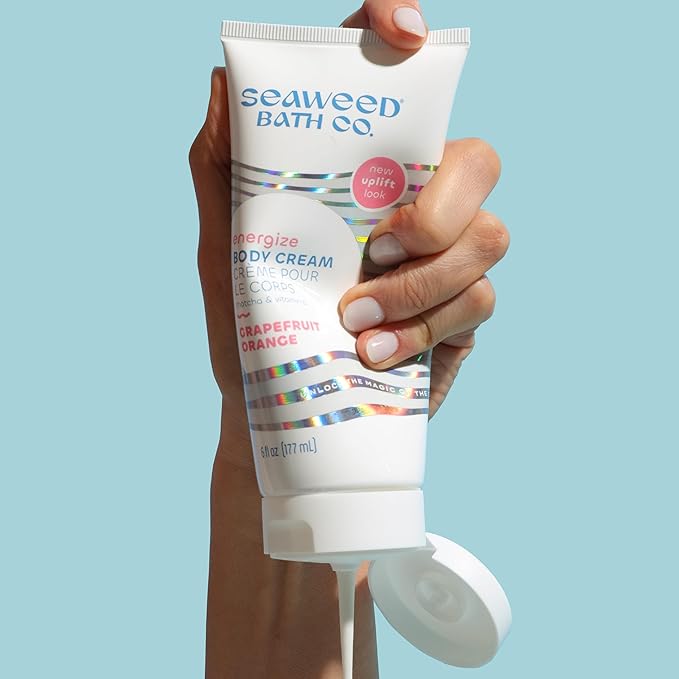 Seaweed Bath Co. Energize Body Cream, Grapefruit Orange Scent, 6 Ounce, Invigorating Hand & Body Lotion Moisturizer for Dry Skin, with Sustainably Harvested Seaweed, Matcha, Vitamin C