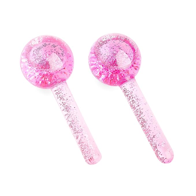 Zoe Ayla Ice Globes, 2 pcs - Face Ice Roller for Relaxing and Reducing Fine Lines - Tightening and Depuffing Skin - Ideal for Tired Eyes - Travel Sized Facial Massager with Cute Sparkles