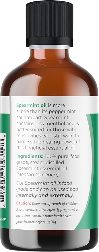 Viva Doria Spearmint Essential Oil, 100% Pure, Natural Spearmint Essential Oil, Undiluted, for Aromatherapy | Food Grade, 118 mL (4 Fluid Ounce)