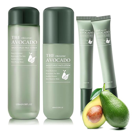 Avocado Skin Care Set, 4 PCS Moisturizing Skincare Set, Anti Aging Skin Care Routine Kit For Women With Toner, Lotion, 2 PCS Eye Cream, Travel Facial Skincare Kits, Daily Skin Care.
