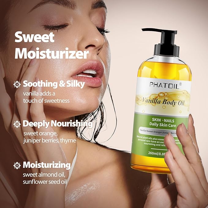 Vanilla Body Oil 260ML & Ginger Body Oil 260ML Large Bottle Body Oil for Moisturizing Skin