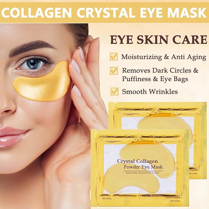 30 Pairs Lip Masks & 24K Gold Eye Masks, Crystal Collagen Eye Patches for Puffy Eyes, Gold Under Eye Mask for Puffy Eyes and Dark Circles, Treatments Under Eye Bags, Reducing Fine Lines and Wrinkles