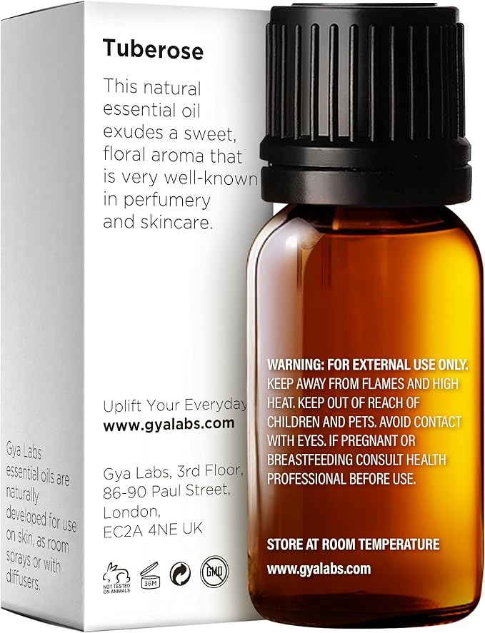 Gya Labs Tuberose Essential Oil for Diffuser - 0.34 Fl Oz - 100% Pure Natural Tuberose Oil for Massage, Skin & DIY Perfumes Fragrance Candle Making Scents