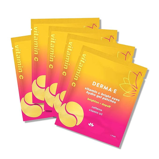 Derma E Vitamin C Bright Eyes Hydro Gel Under Eye Patches (5 Pairs), Allantoin, Caffeine & Vitamin B3, Eye Masks to Helps Reduce Fine Lines, Wrinkles, Dark Circles & Puffy Eyes,10 Ct