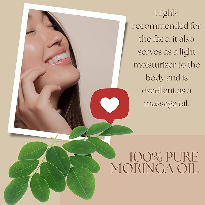 Best Nature's Cosmetics Moringa Oil (Organic, Undiluted, Cold Pressed, Unrefined) – Natural Moisturizer for Dry and Damaged Skin and Hair 2 fl oz / 60ml