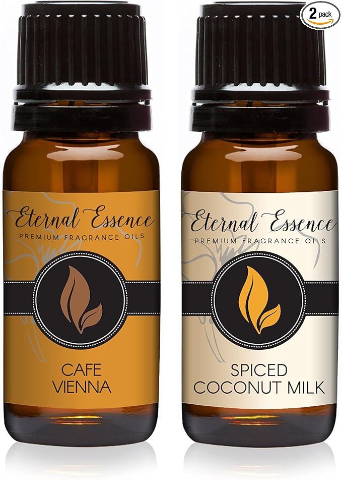 Eternal Essence Oils 2 Pack 10ml Premium Fragrance Oil - Cafe Vienna & Spiced Coconut Milk - for Candle, Soap Making, Aromatherapy, Diffusers, Home Care, & Humidifiers