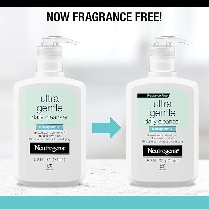 Neutrogena Fragrance Free Ultra Gentle Foaming Daily Cleanser, Hydrating Face Wash for Sensitive Skin, Removes Makeup & Gently Cleanses Without Over Drying, Hypoallergenic, 5.8 fl. oz