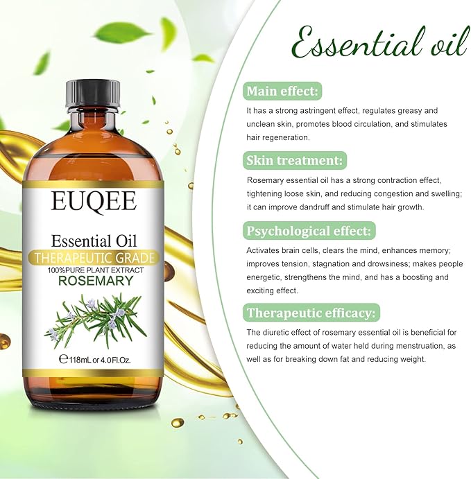 Rosemary Essential Oil 118ml Pure Rosemary Oil with Glass Dropper for Aromatherapy, Diffuser, Soap & Candle Making - 4Fl.Oz