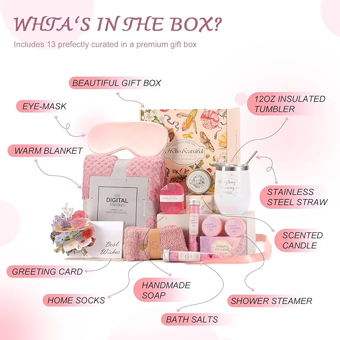 Valentine's Day gift for Women, Birthday Gifts for Women Who Have Everything, Spa Gifts Basket for Her, Get Well Soon Gift Sets for Girlfriend, Sister, Mother, Wife, Daughter.